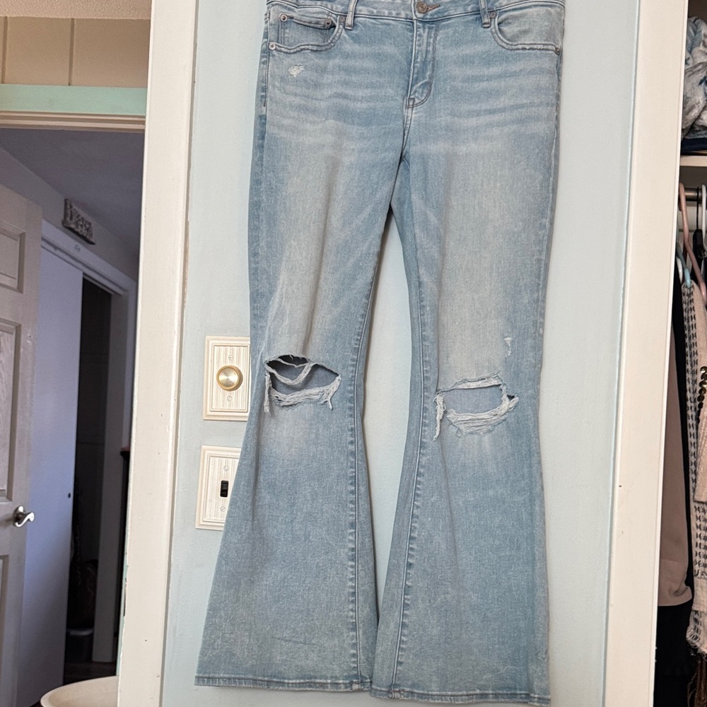 American Eagle Outfitters Light Blue Distressed Flare Jeans